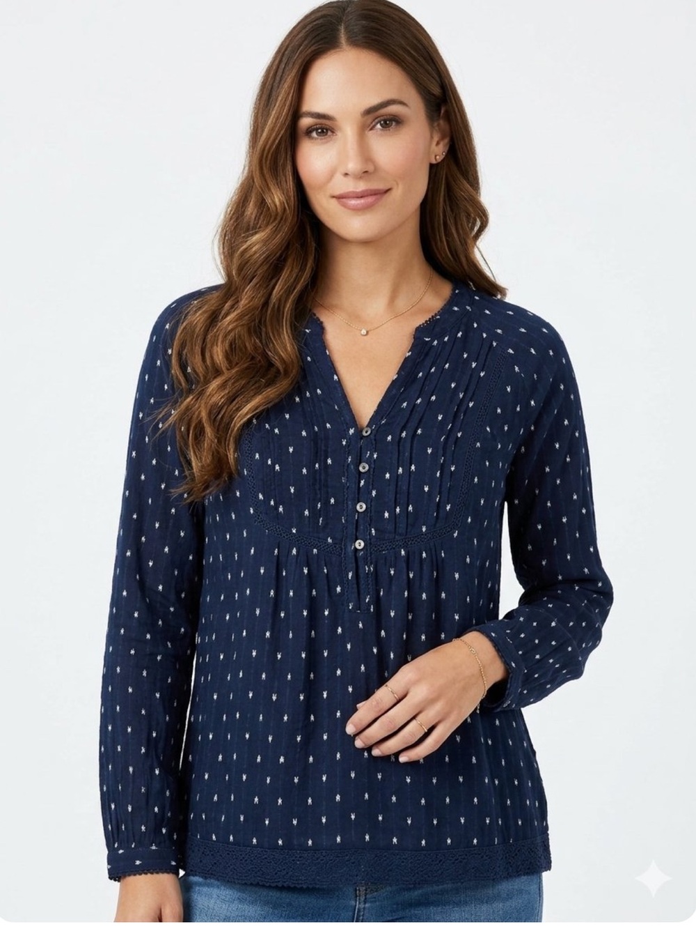 Vintage America Navy Dot V-Neck Pullover Top